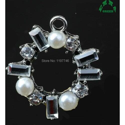 Silvre color Resin Crystal Flowers Charms Pearl Charm Pendant 10pcs 22x18mm for Jewelry Making DIY Jewelry Accessories