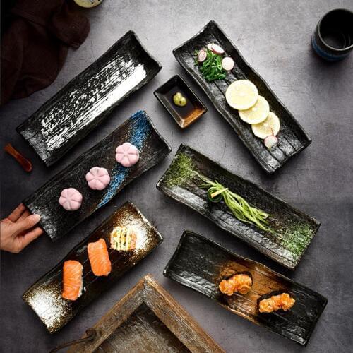 11 inch Japanese Cuisine Tableware Rectangular Ceramic Sushi Plate Creative Fruit Cake Plates Restaurant Snack Tray Dessert Dish
