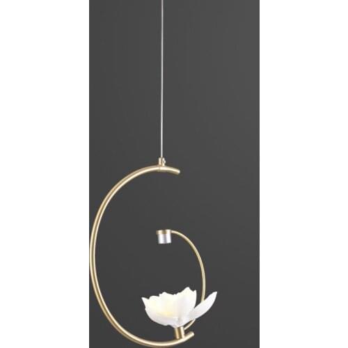 Simple copper chandelier creative personality ceramic lotus living room dining room lamp fashion atmosphere bedroom porch light