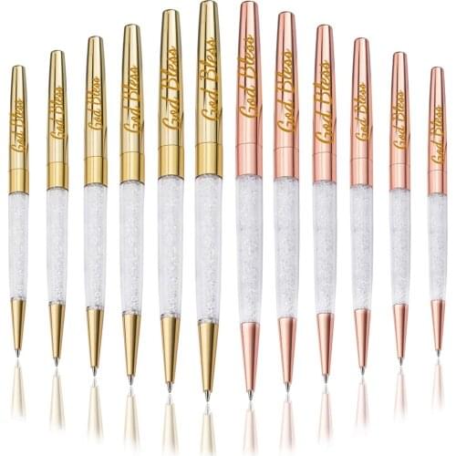 50Pcs/Lot Rose Gold Pen Bling Diamond Crystal Ballpoint Pen Ring Wedding Office Metal Roller Ball Free Gift Custom Logo Name