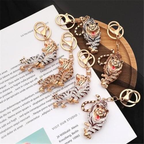 Steampunk Cool Tiger Crystal Key Chains For Women Animal Key Rings Bag Car Purse Keychains Men Rhinestone Charms Gift