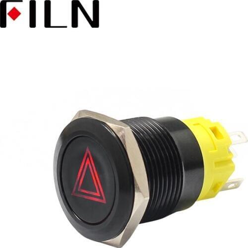 19mm 12v LED black shell metal push button switch dashboard custom Double flash danger symbol C10 car racing switch