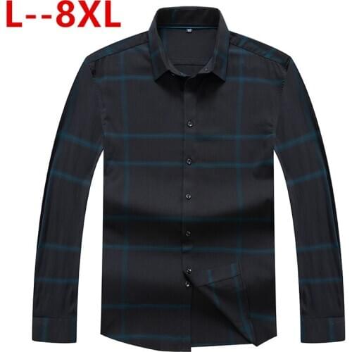 Spring 8XL 6XL Casual Plaid Autumn Flannel Men Dress Shirts Long Sleeve Slim Fit Chemise Homme Cotton Male Shirt