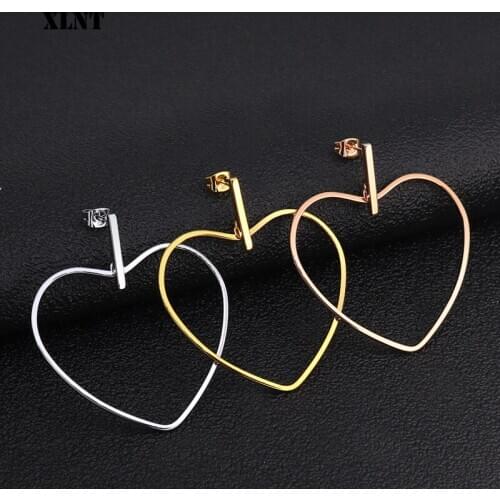 XLNT Free Shipping Women Punk Stainless Hoop Earrings Girls Metal Earrings Heart Big Boucle D'oreille Fantaisie Vintage Brincos