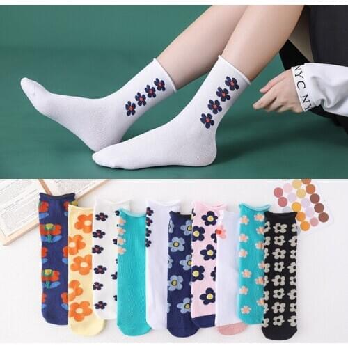 Japanese Korean Style Women Flower Socks Casual Cotton Socks Flower Cute Streetwear Skate Kawaii Socks Sweet Socks Harajuku
