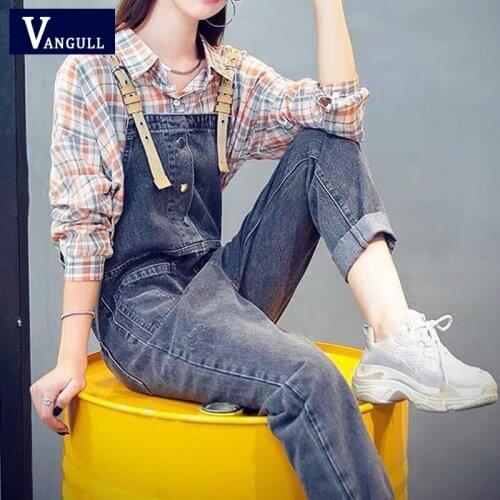 Vangull Fashion Denim Jumpsuit Women Spring New Sleeveless Sling Length Jeans Causal Loose Hot Suspender jumpsuit Pencil Pants