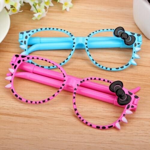 Ayron 1 pcs Kawaii Glasses Bowknot KT Frame Ballpoint Pen Student Stationery Gel Pen School Supplies Free Shipping