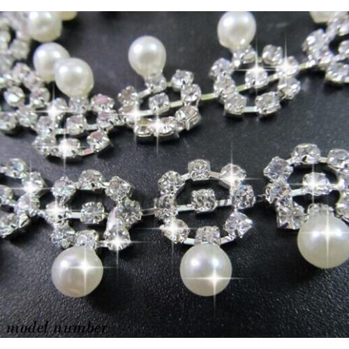 1Yard Clear Rhinestone Crystal Pearl 1.8cm Silver Tone Chain Costume Applique Trims Sewing KW0151
