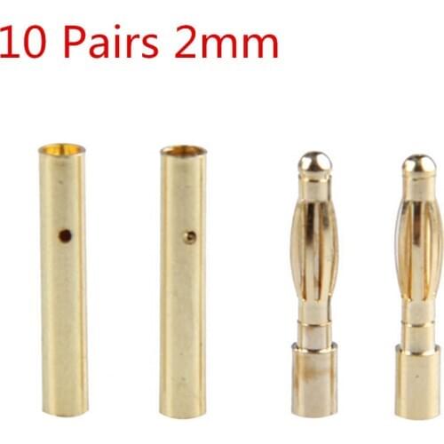 10 Pairs 2mm Banana Plug Gold Plated Copper Brushless Motor Bullet Connector For ESC Battery Wholeale