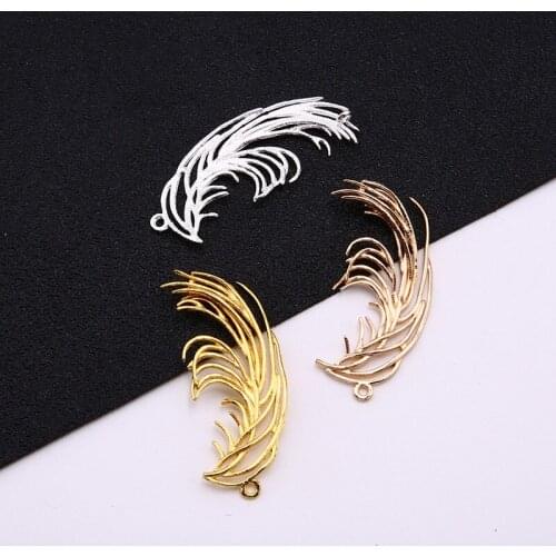 10PCS Fashion Metal Alloy Feather Pendant KC Gold Silver Colors Feather Connectors Charm For Jewelry Making