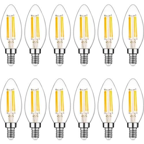 E14 Retro Edison LED Filament Bulb Lamp Cold /Warm White 220V-240V C35 Glass Light Bulb Vintage Candle Light Chandelier12pcs