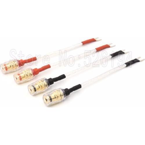 4pcs 150mm OFC silver plated jump cable audio speaker cable connector cable with Y spade to binding post