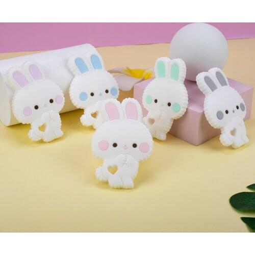 Sunrony 5pcs New Baby Teether Cartoons Animal Rabbit Chewing Pandent Accessories DIY Jewelry Pacifier Clip Teething Toy