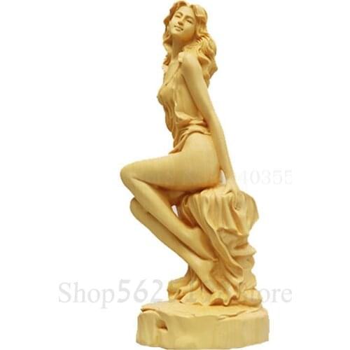 Boxwood carving solid wood handles home accessories beauty characters Chinese style living room decoration crafts goddess
