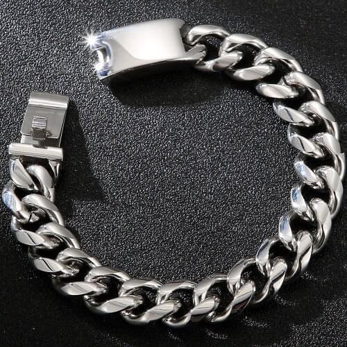 13/15MM Curb Link Chain Bracelet For Men High Polished Stainless Steel Bracelets Manly Wrist Classic Mens Jewellery Wholesale
