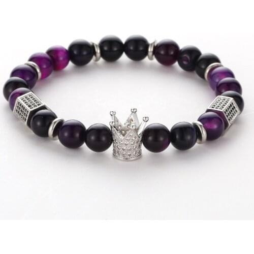 Purple Natural Stone Bracelet Female Jewelry crown Steel Flower Pendant Charm Bracelets Women Jewelry wholesale new 2019