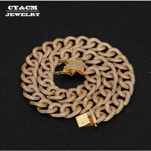 13mm Miami Zircon Pave Cuban Link Necklace Copper CZ Clasp Bling Iced Out Gold Silver Color Hip hop Chain Men Jewelry 18"20"22"
