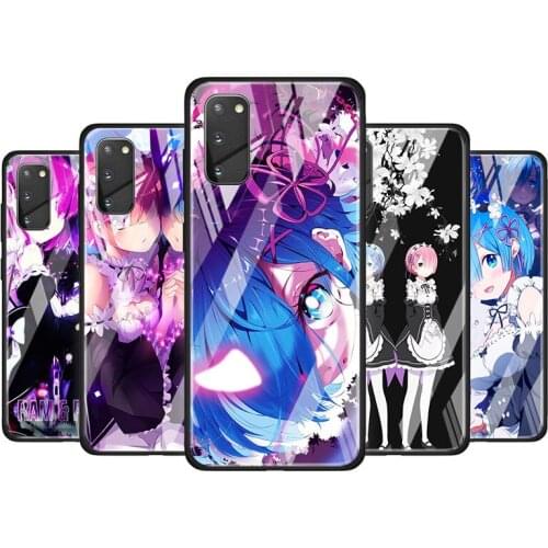 Anime RE ZERO Ram Rem for Samsung Galaxy S20 FE Ultra Note 20 S10 Lite S9 S8 Plus Luxury Tempered Glass Phone Case Cover