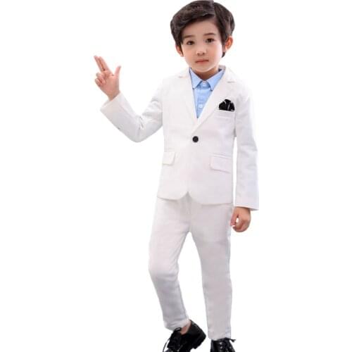 Flower Boys White Wedding Suit Kids Prom Party baptism Tuxedo Dress Childrens Day Pinao Performance Costume