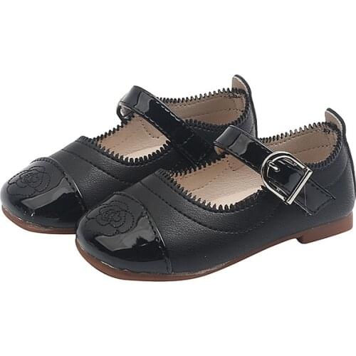 Kids Toes-capped Flats 2021 Autumn New Girls' Leather Shoes Baby Foreign Style Single Shoes Soft Sole Princess Casual Shoes Hot