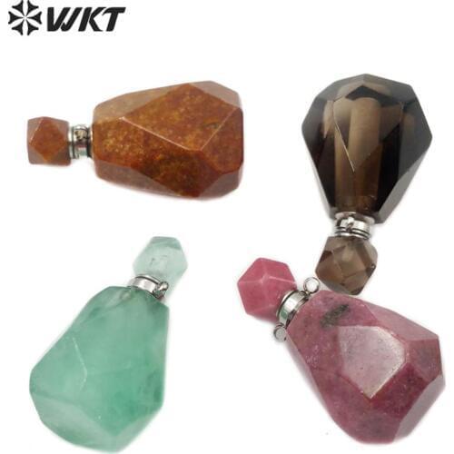 WT-P1480 WKT Natural Stone Perfume Bottle Pendant With Gold Electroplated Double Hoop Pendant Stainless Steel Accessory Pendant