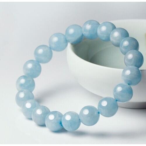 10mm Sea Water Blue Aquamarine Jade Round Beads Stretchy Bangle Bracelet