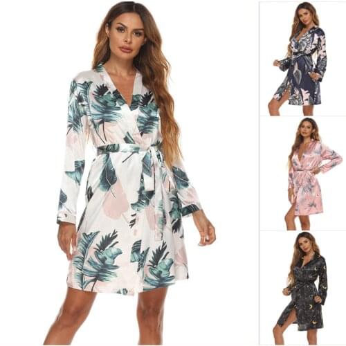 Summer New Luxurious Ice Silk Womens Long Sleeve Robe Bathrobe Pajamas Ladies Gown Kimono Pijama Comfort Home Clothes Sleepwear
