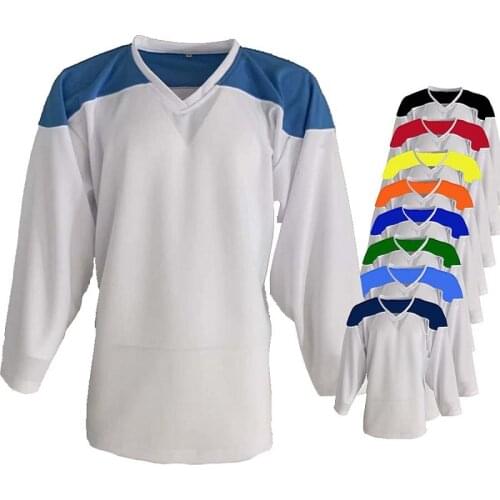 Contrast color ice hockey jersey children size, adults size, goalie size, can custom logo name number