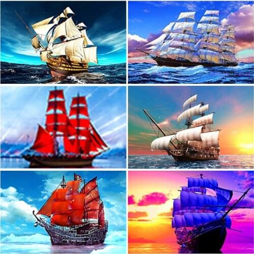 Full Square Round Drill Diamond Painting Ship DIY Cross Stitch Set Landscape Boat Embroidery Mosaic Crafts Needlework Art Gift