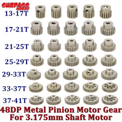 SURPASS HOBBY 48DP Pinion Metal Motor Gear 3.175mm Shaft 13T 17T 19T 21T 23T 25T 27T 29T 31T 33T 35T 37T 39T 41T for 1/10 RC