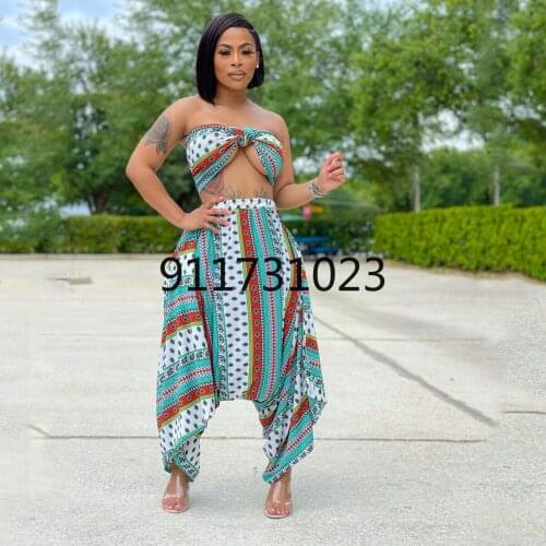 2 Two Piece Set Women African Clothes Summer Fashion Africa Suit Top And Pants Super Elastic Plus Size African Suits For Lady
