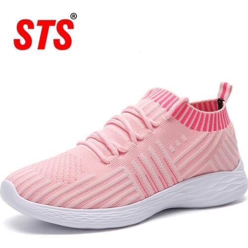 STS Womens Casual Sneakers Fashion Light Breathable Soft Mesh Sock Slip on Platform Shoes Flats Sneakers Ladies Footwear