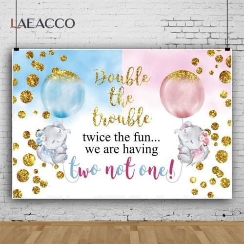 Laeacco Twins Birthday Party Photo Background Elephant Balloons Golden Dots Baby Shower Customized Photography Backdrops
