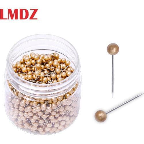 LMDZ 40Pcs Map Tacks Push Pins with Gold Round Head Steel Point for Bulletin Board Fabric Marking Push Pins with Clear Box