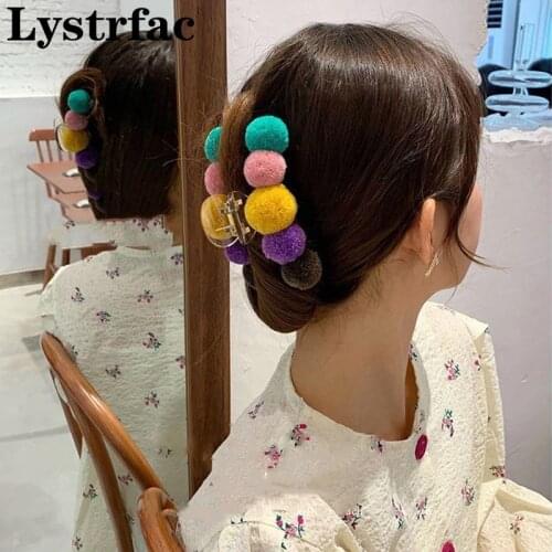 Lystrfac Ins New Autumn Winter Hairball Hairgrab for Women Girls Hairclip Candy Color Hairpin Fashion Hair Accessories