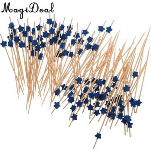 MagiDeal Top High 100Pcs Bamboo Star Cocktail Picks Drink Stirrer Fruit Cake Food Stick for Halloween Christmas BBQ Birthday Day