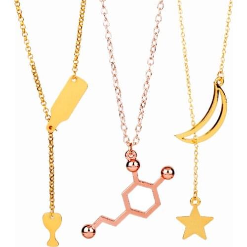 Matel Enamel Pendant Necklace Wine Bottle Glass Cup Star Moon Shape Dangle Necklaces Jewelry Daily Use Theme Punk Style Jewelry