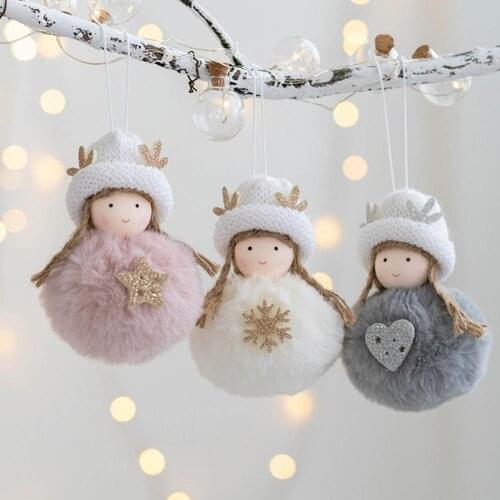 Cute Christmas Cartoon Hanging Ornament Portable Fabric Christmas Angle Girl Plush Doll Pendant for Send Gift