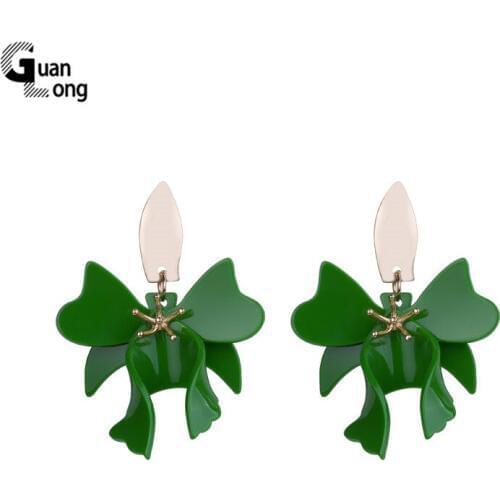 GuanLong Trendy New Fashion Flower Resin Earrings for Women Big Long Metal Dangling Acrylic Earring Elegant for Gifts Jewelry