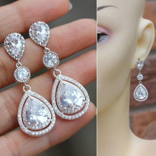 Huitan Trendy Jewelry Female Wedding Earrings Shiny Crystal Cubic Zirconia High-quality Silver Color Dangle Earrings for Women