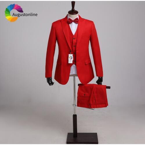 Men Suits Red Peaked Lapel Wedding Suits Blazer Custom Made Slim Fit Formal Groom Tuxedos Best Man 2019 Terno Masculino 3 Pieces
