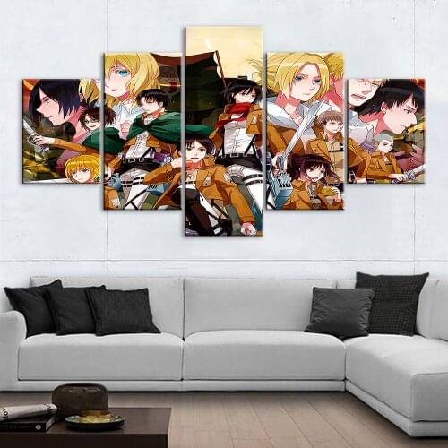 Wall Art HD Prints Attack on Titan Poster Home Decoration 5pcs Anime Characters Canvas Painting Bedroom Modular Pictures Frame