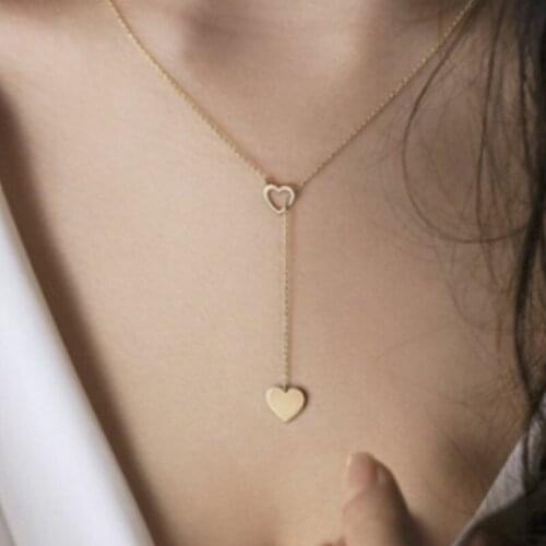 52510 new heart-shaped clavicle chain creative simple peach heart Love Pendant womens Y-shaped Necklace