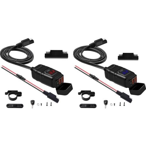 New Waterproof Dual QC 3.0 USB Charger SAE to USB Adapter with Voltmeter On Off Switch Quick Disconnect Plug for Phone Tablet