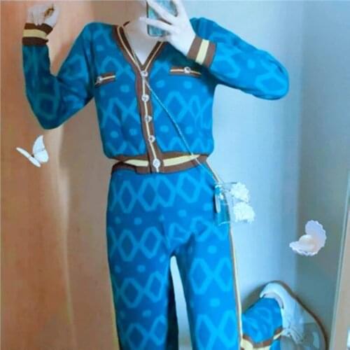 New Casual Knitting Sports Suit Women V-Collar Autumn Knit Top + Chic High Waist Wide-Leg Pants Vintage Sweater Trousers Suits