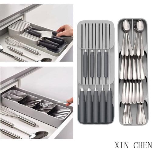 Kitchen Organizer Cutlery Storage Box Plastic Knife Block Holder Drawer Knives Fork Spoons Storage Rack Knife Stand Cabinet Tray