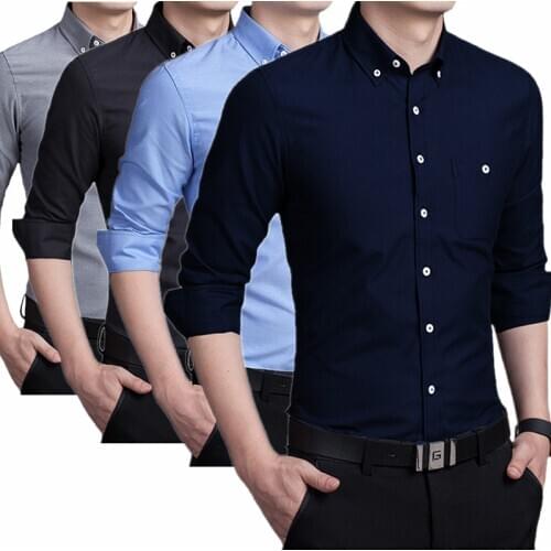 Autumn Men Shirt Long Sleeve Blouse Size S-5XL Male Top 7 Colors Choice Camisa Oxford Fabrics