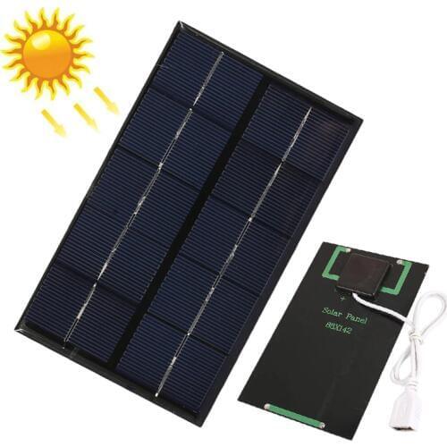 Portable USB Solar Panel 5V 2W Solar Charger Polysilicon Panels Mini Solar System for Cell Phone Battery Power Bank Charging