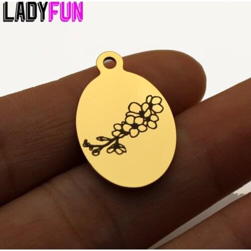 Birth Month Flower May HAWTHORN Charm Stainless Steel Birth Flowers Charms High Polish Mirror Surface Pendant 10pcs/lot