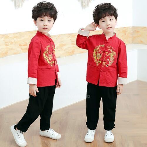 Chinese Tops Kids Tang Suit Dragon Emboridey Hanfu Baby Girl Boy New Year Clothes Shirt Traditional Clothing Men Jacket Party
